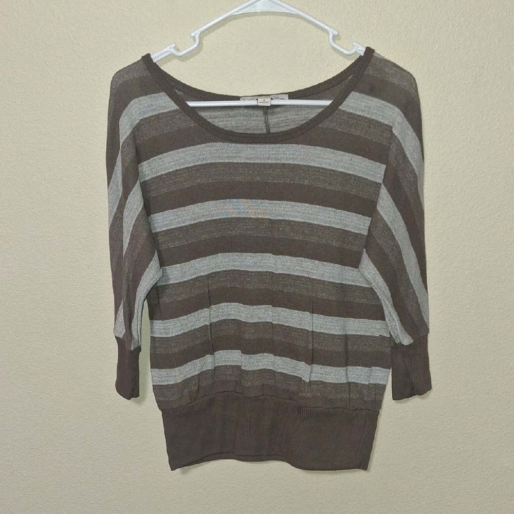 French Laundry Brown and Gray Striped Top